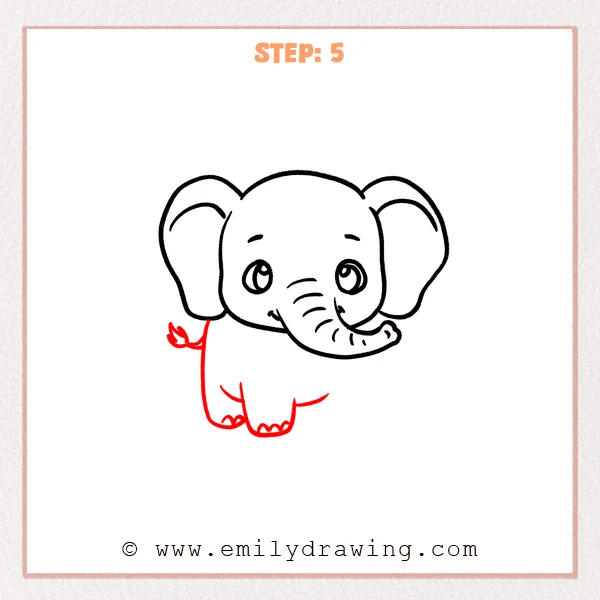 how to draw a cartoon elephant - Step 5 progression of the cartoon elephant drawing after the "add the body" stage.