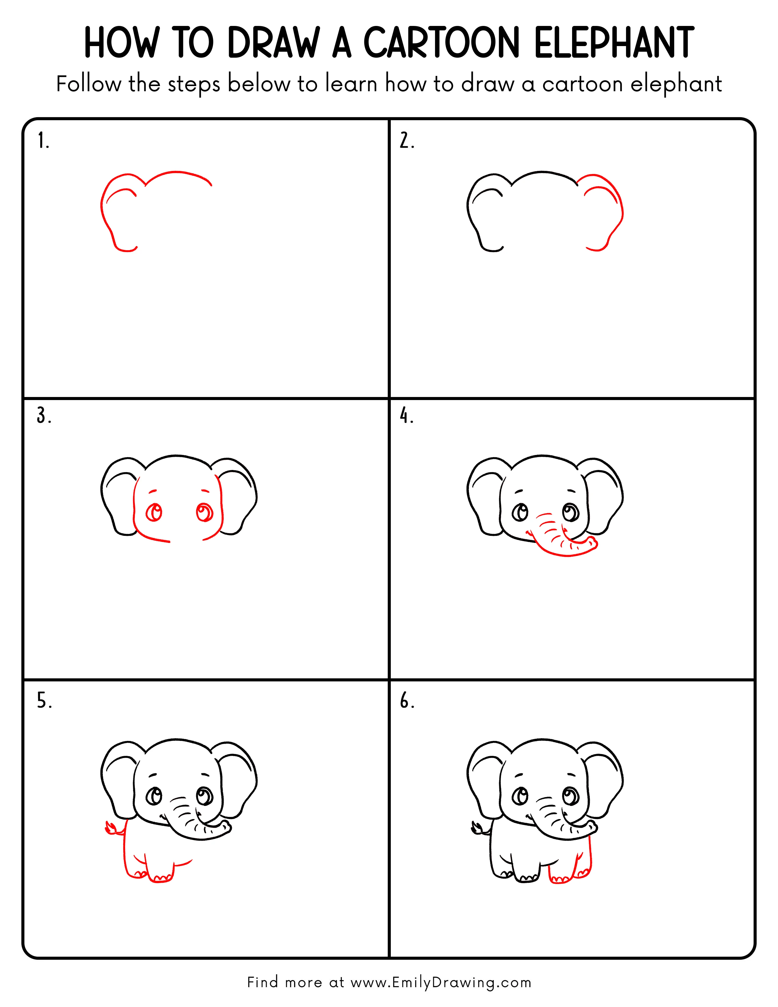 Printable Cartoon Elephant Drawing Guide
