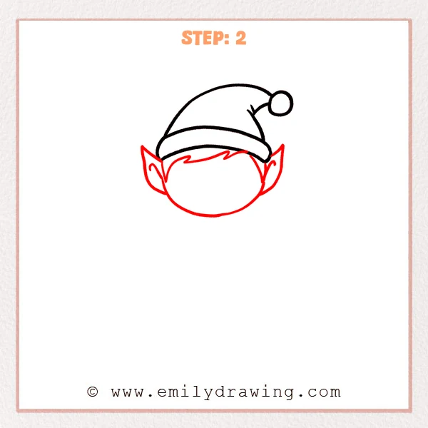 how to draw a cartoon elf - Step 2 progression of the cartoon elf drawing after the "add the head and ears" stage.