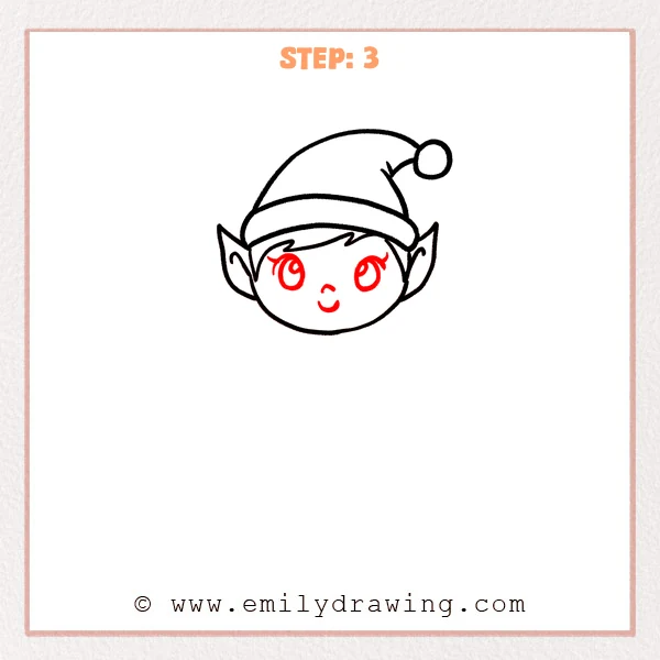 how to draw a cartoon elf - Step 3 progression of the cartoon elf drawing after the "draw the face" stage.