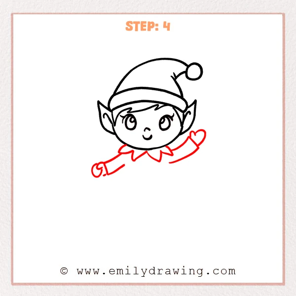 how to draw a cartoon elf - Step 4 progression of the cartoon elf drawing after the "add the arms and collar" stage.