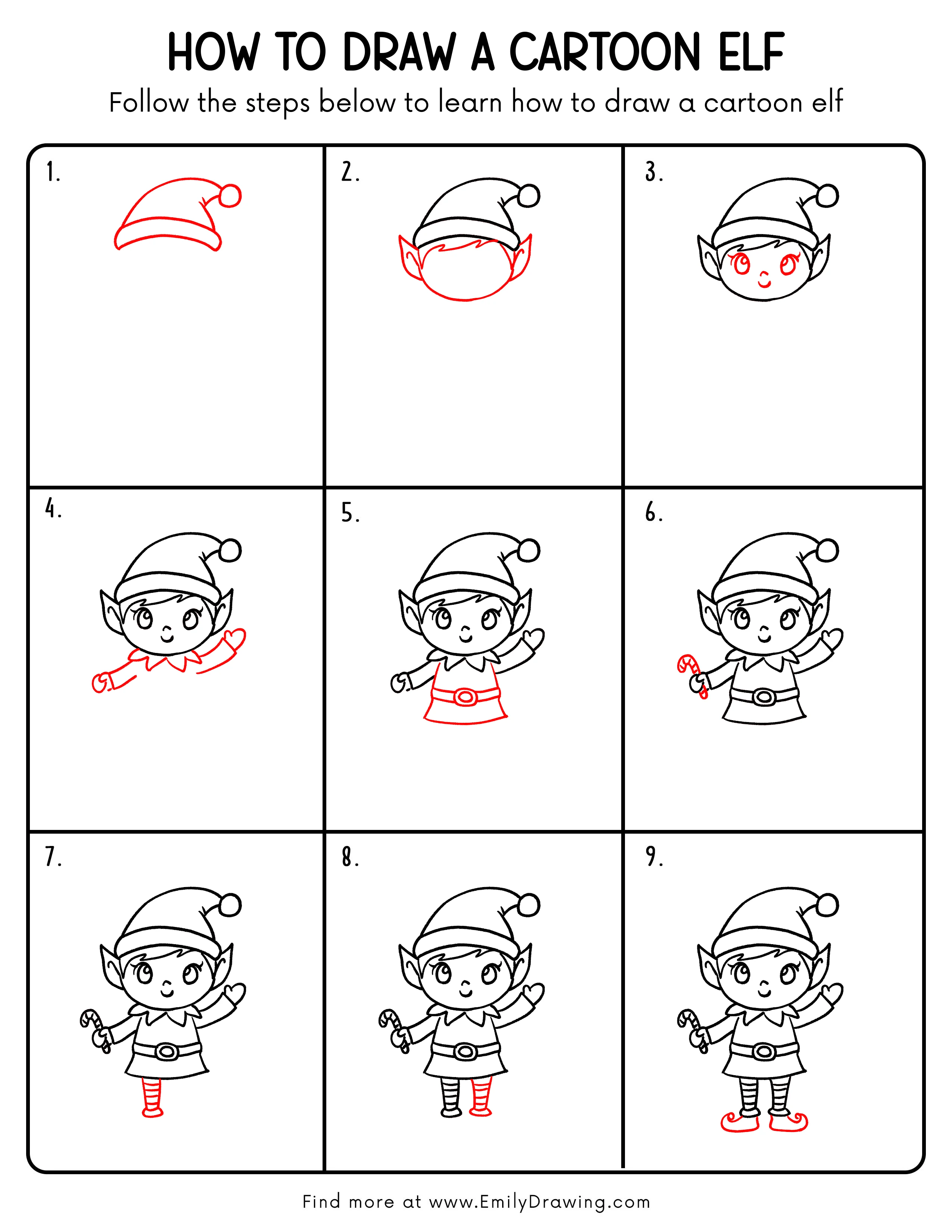 Printable Cartoon Elf Drawing Guide