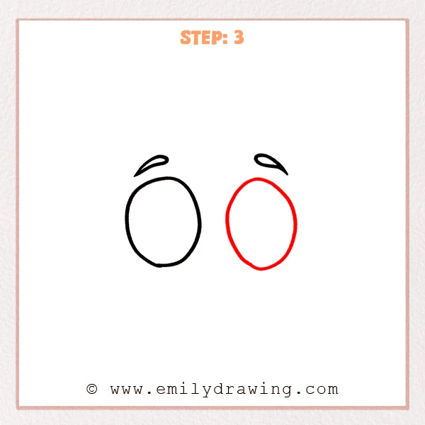 how to draw a cartoon eyes - Step 3 progression of the cartoon eyes drawing after the "outline the right eye" stage.