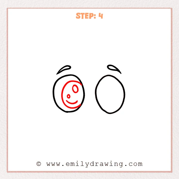 how to draw a cartoon eyes - Step 4 progression of the cartoon eyes drawing after the "detail the left eye" stage.