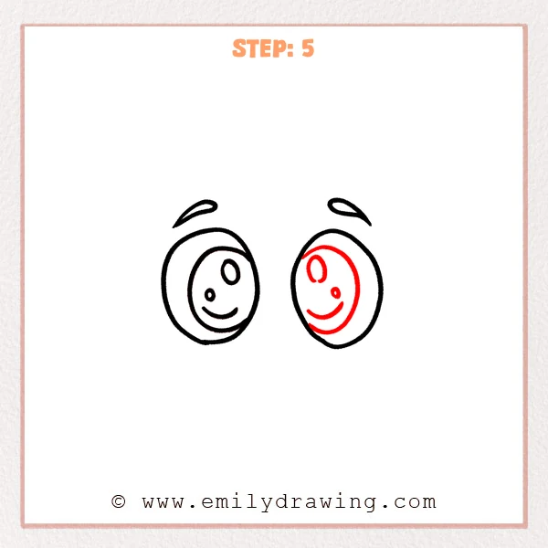 how to draw a cartoon eyes - Step 5 progression of the cartoon eyes drawing after the "detail the right eye" stage.