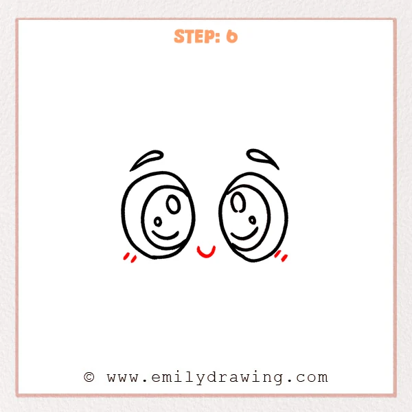 how to draw a cartoon eyes - Step 6 progression of the cartoon eyes drawing after the "finish the expression" stage.