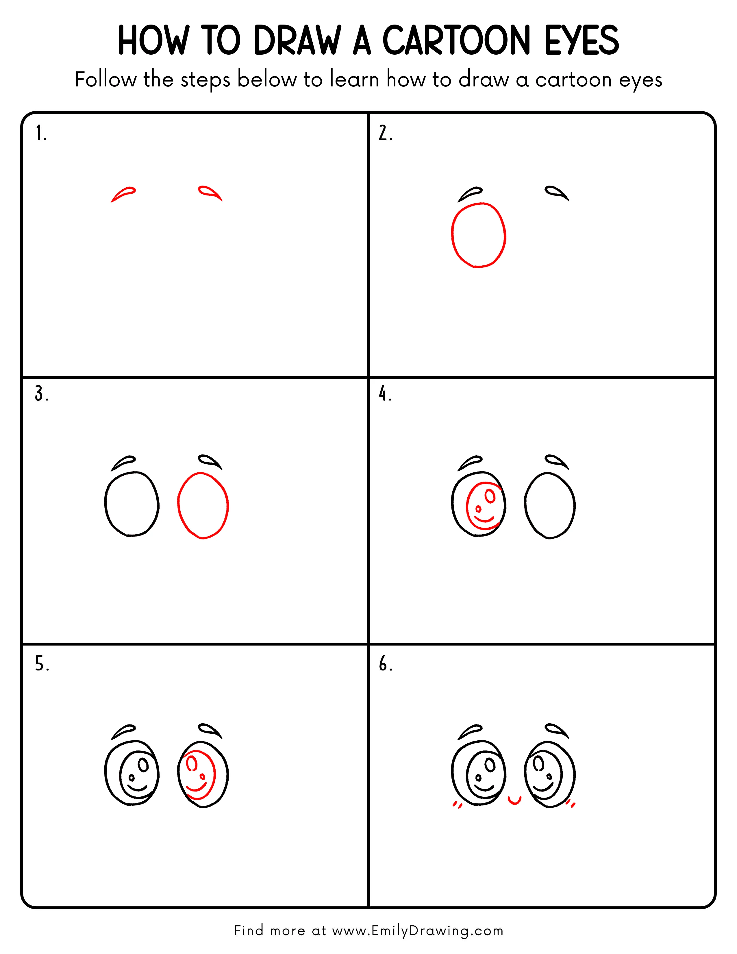Printable Cartoon Eyes Drawing Guide