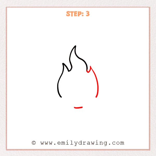 how to draw a cartoon flame - Step 3 progression of the cartoon flame drawing after the "close the flame shape" stage.