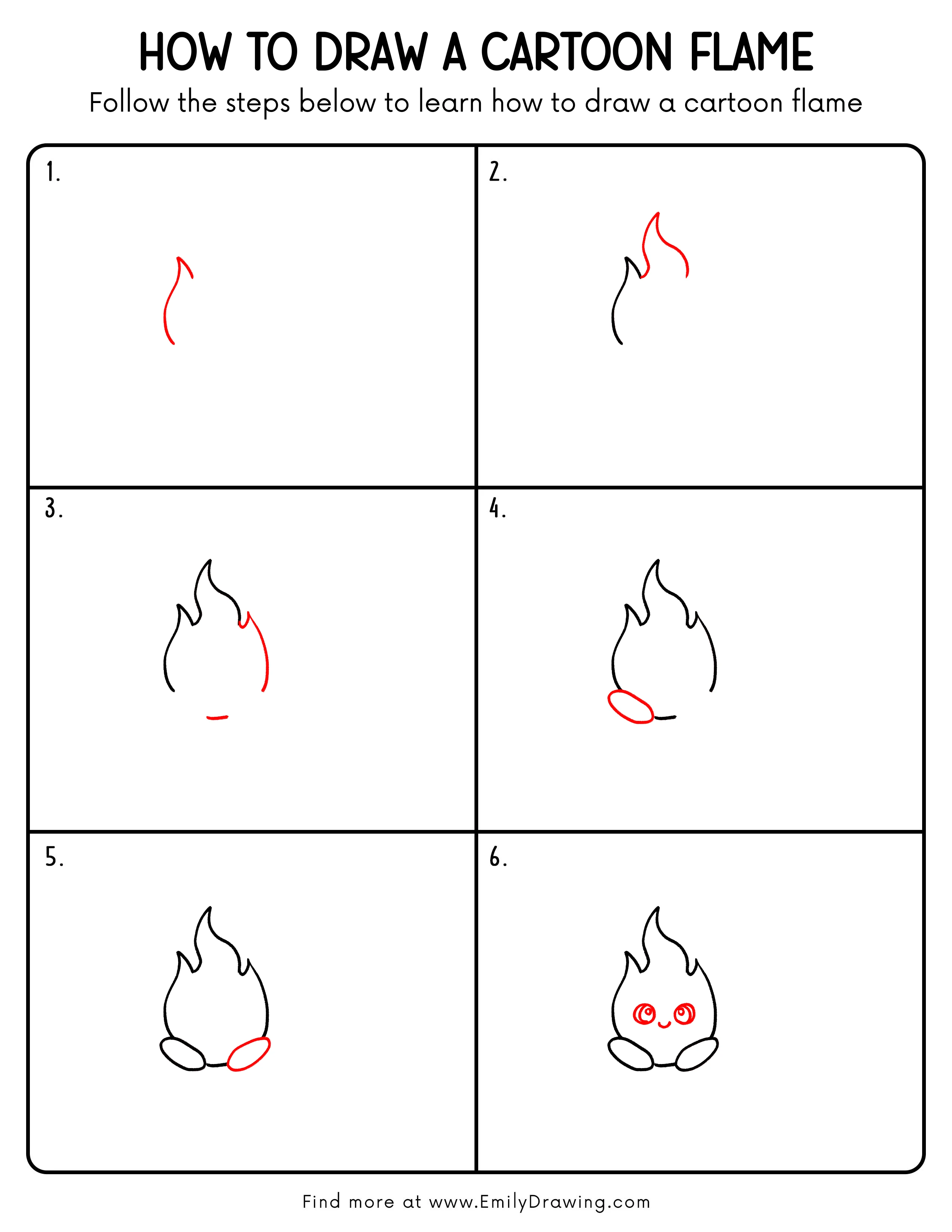 Printable Cartoon Flame Drawing Guide