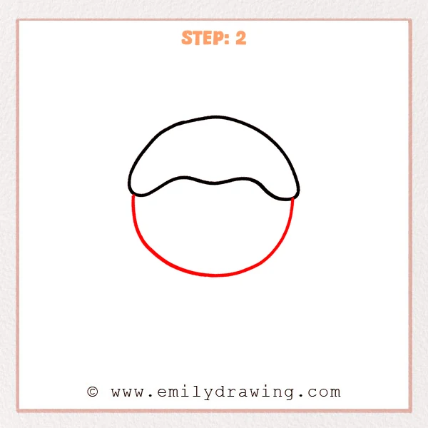 how to draw a cartoon food - Step 2 progression of the cartoon food drawing after the "add the round base" stage.