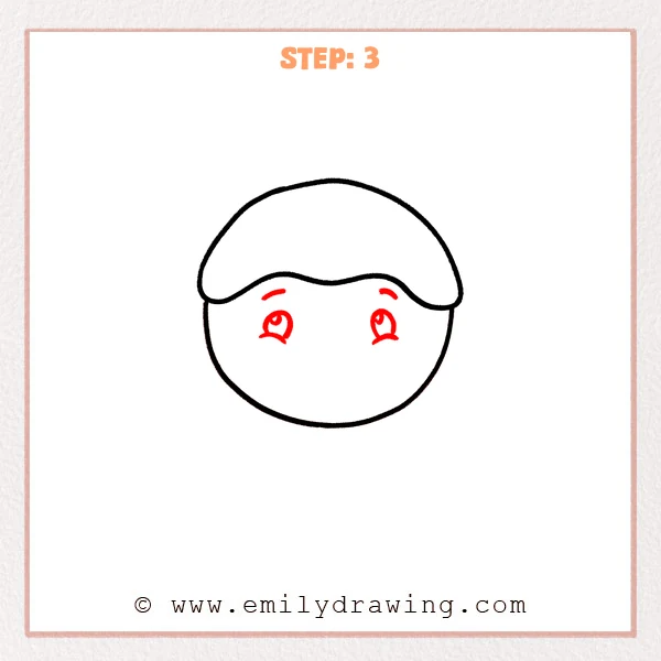 how to draw a cartoon food - Step 3 progression of the cartoon food drawing after the "draw the eyes" stage.