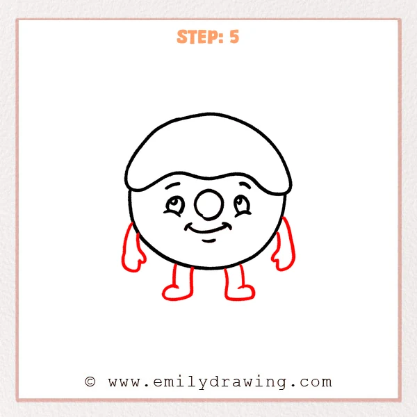 how to draw a cartoon food - Step 5 progression of the cartoon food drawing after the "add arms and legs" stage.
