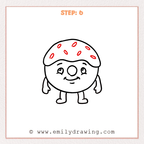 how to draw a cartoon food - Step 6 progression of the cartoon food drawing after the "add the sprinkles" stage.