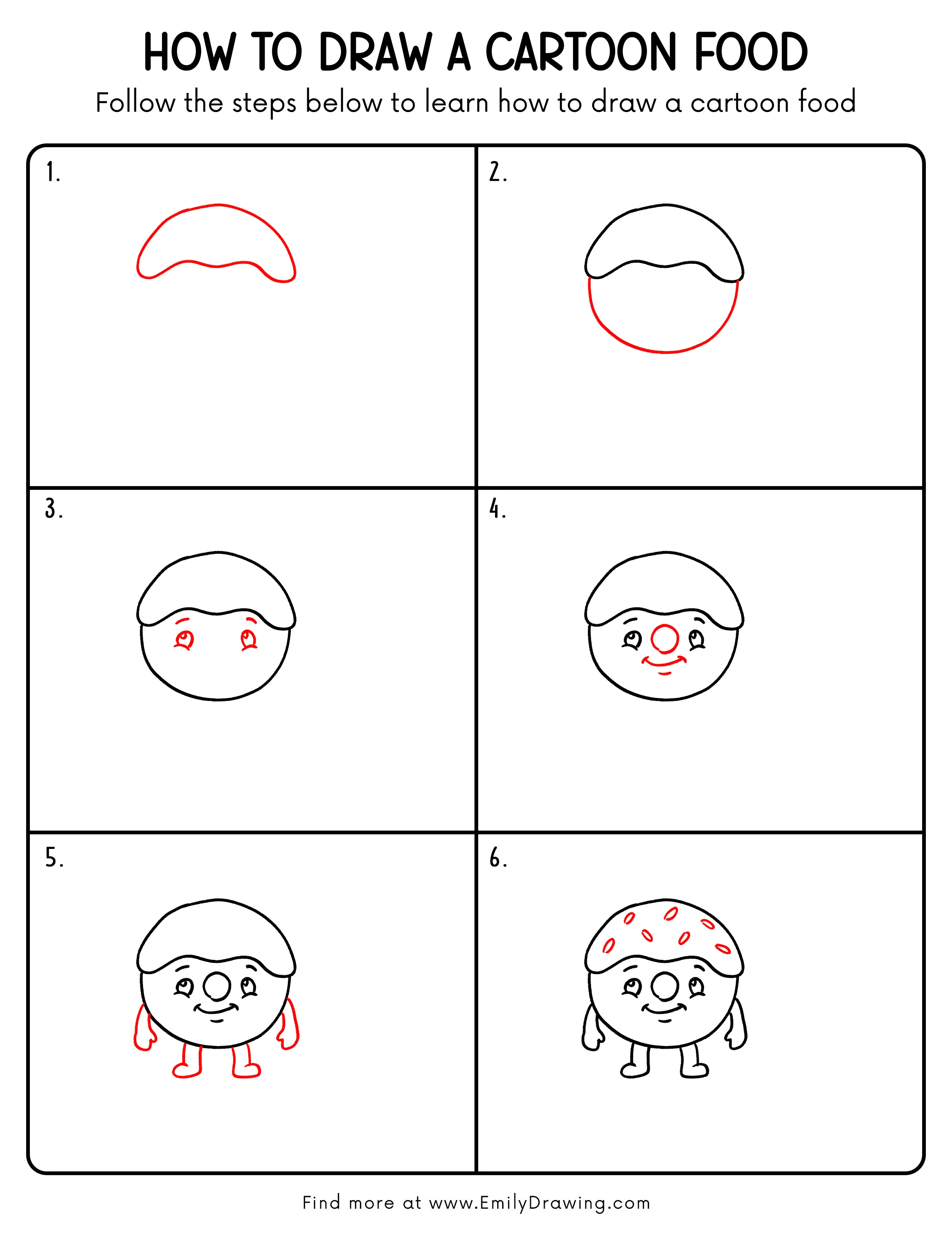 Printable Cartoon Food Drawing Guide