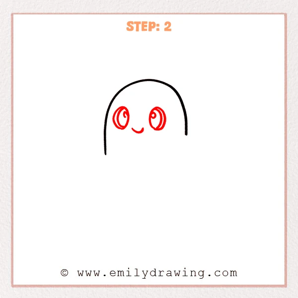 how to draw a cartoon ghost - Step 2 progression of the cartoon ghost drawing after the "add the face" stage.