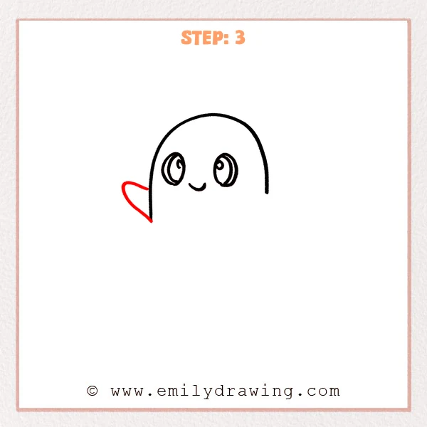 how to draw a cartoon ghost - Step 3 progression of the cartoon ghost drawing after the "draw the left arm" stage.