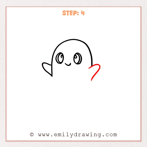 how to draw a cartoon ghost - Step 4 progression of the cartoon ghost drawing after the "draw the right arm" stage.