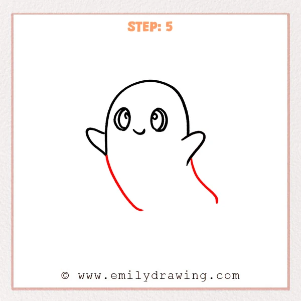 how to draw a cartoon ghost - Step 5 progression of the cartoon ghost drawing after the "extend the body" stage.
