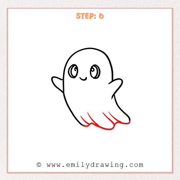 how to draw a cartoon ghost - Step 6 progression of the cartoon ghost drawing after the "finish the wavy hem" stage.
