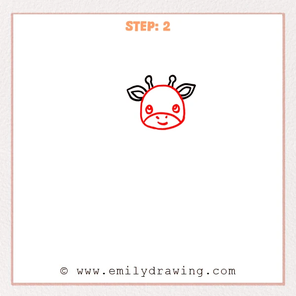 how to draw a cartoon giraffe - Step 2 progression of the cartoon giraffe drawing after the "add the face" stage.
