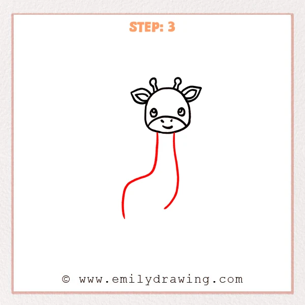 how to draw a cartoon giraffe - Step 3 progression of the cartoon giraffe drawing after the "build the long neck" stage.