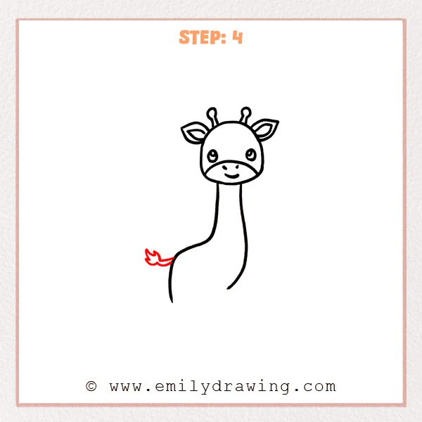how to draw a cartoon giraffe - Step 4 progression of the cartoon giraffe drawing after the "add the tail" stage.