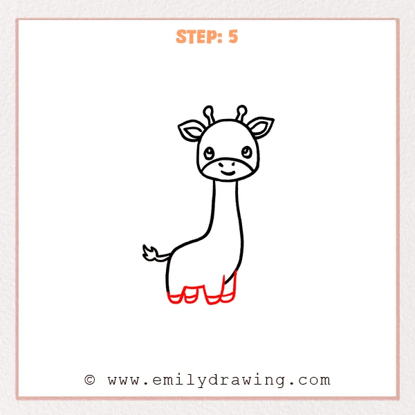 how to draw a cartoon giraffe - Step 5 progression of the cartoon giraffe drawing after the "draw the legs" stage.