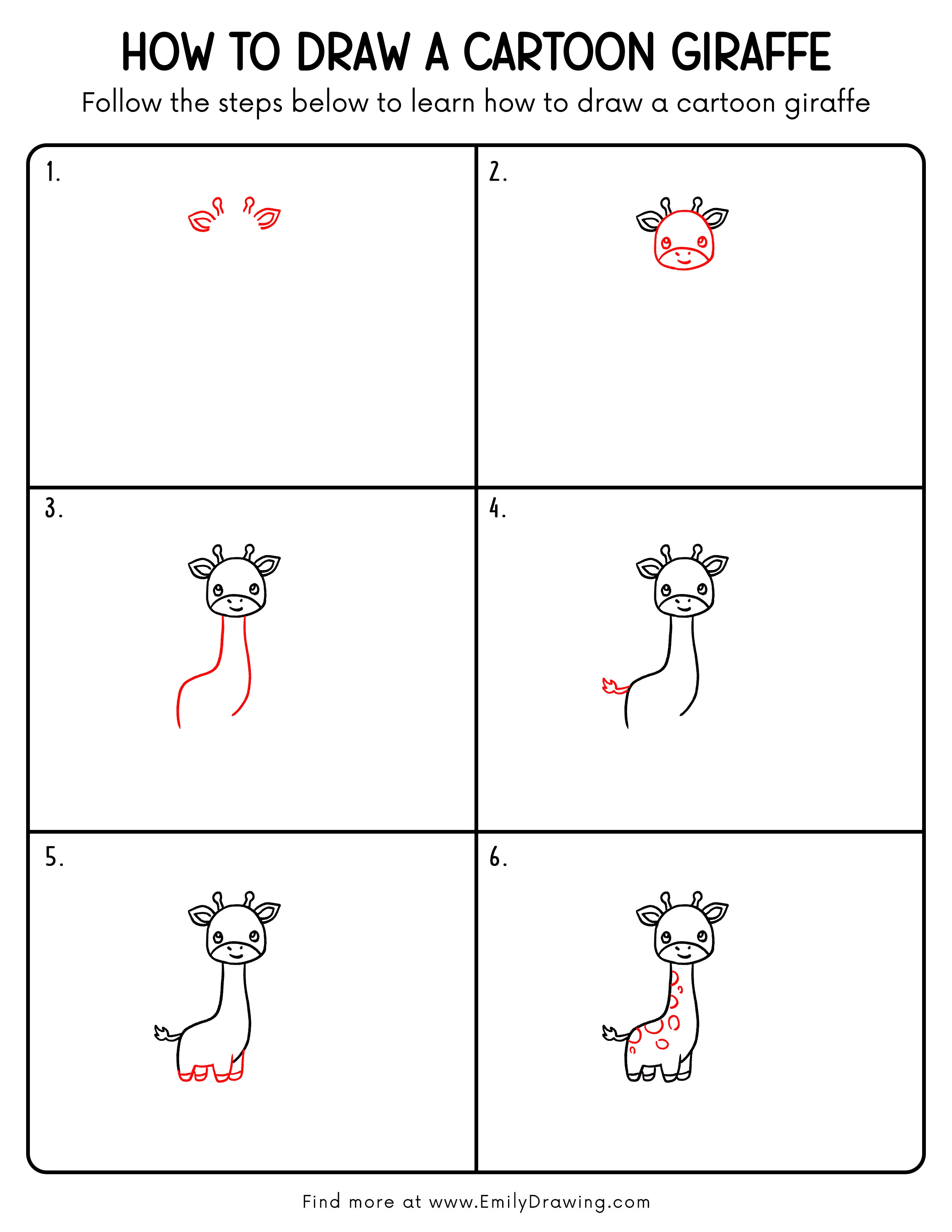 Printable Cartoon Giraffe Drawing Guide