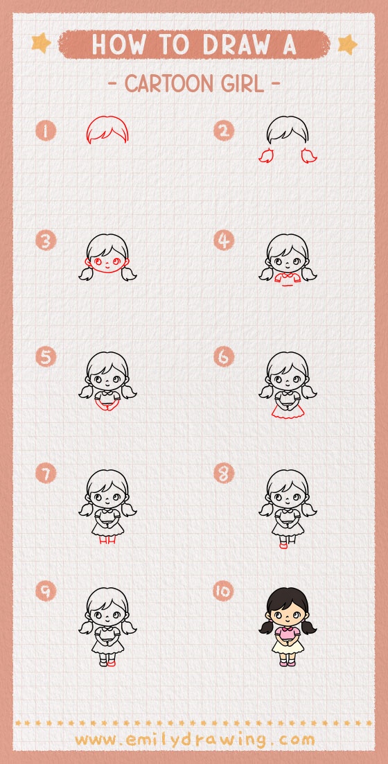 how to draw a cartoon girl pinterest pin