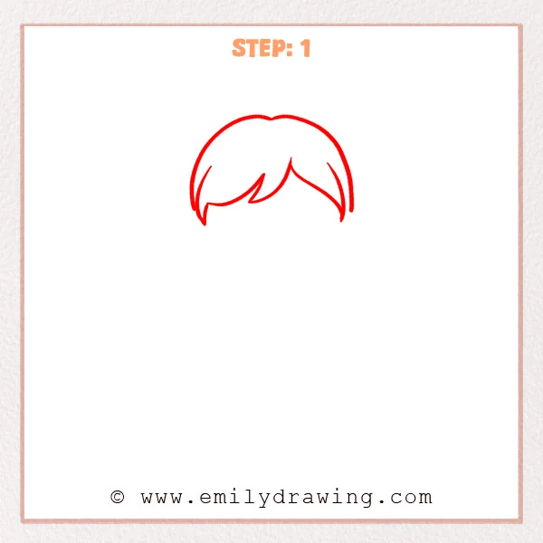 how to draw a cartoon girl - Step 1 progression of the cartoon girl drawing after the "draw the front hair" stage.