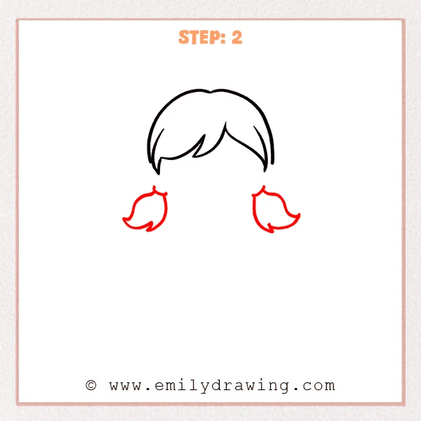 how to draw a cartoon girl - Step 2 progression of the cartoon girl drawing after the "add the pigtails" stage.