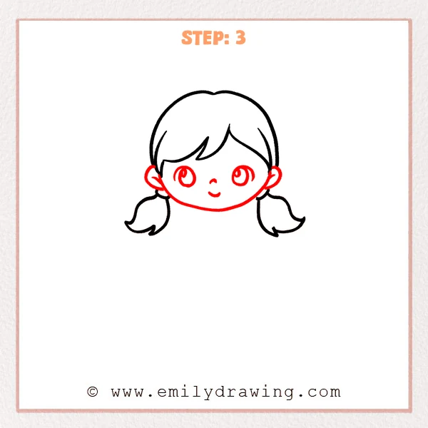 how to draw a cartoon girl - Step 3 progression of the cartoon girl drawing after the "build the face" stage.