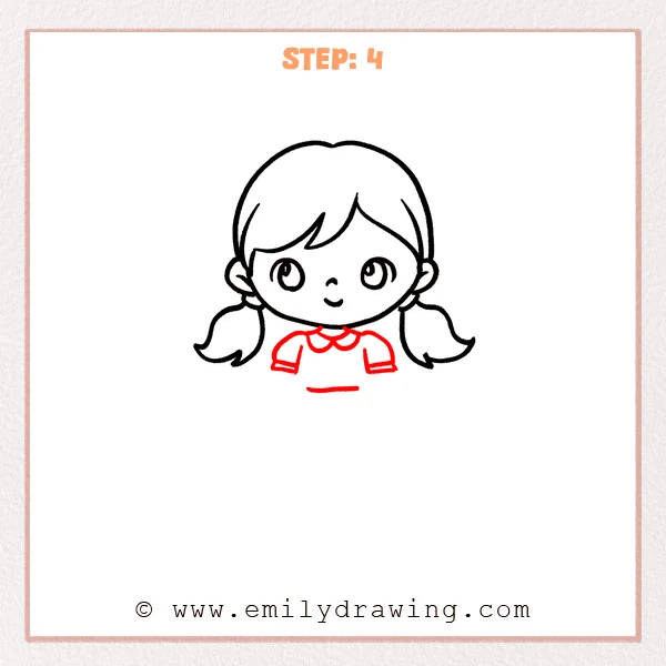 how to draw a cartoon girl - Step 4 progression of the cartoon girl drawing after the "draw the shirt" stage.