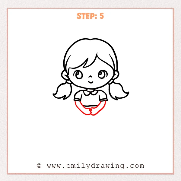 how to draw a cartoon girl - Step 5 progression of the cartoon girl drawing after the "add the arms" stage.