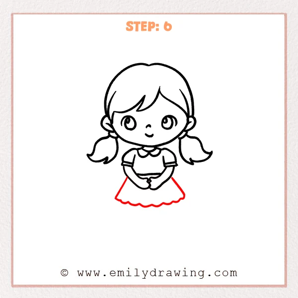 how to draw a cartoon girl - Step 6 progression of the cartoon girl drawing after the "draw the skirt" stage.