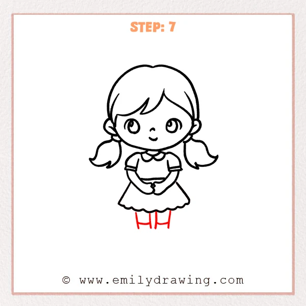 how to draw a cartoon girl - Step 7 progression of the cartoon girl drawing after the "add the legs" stage.