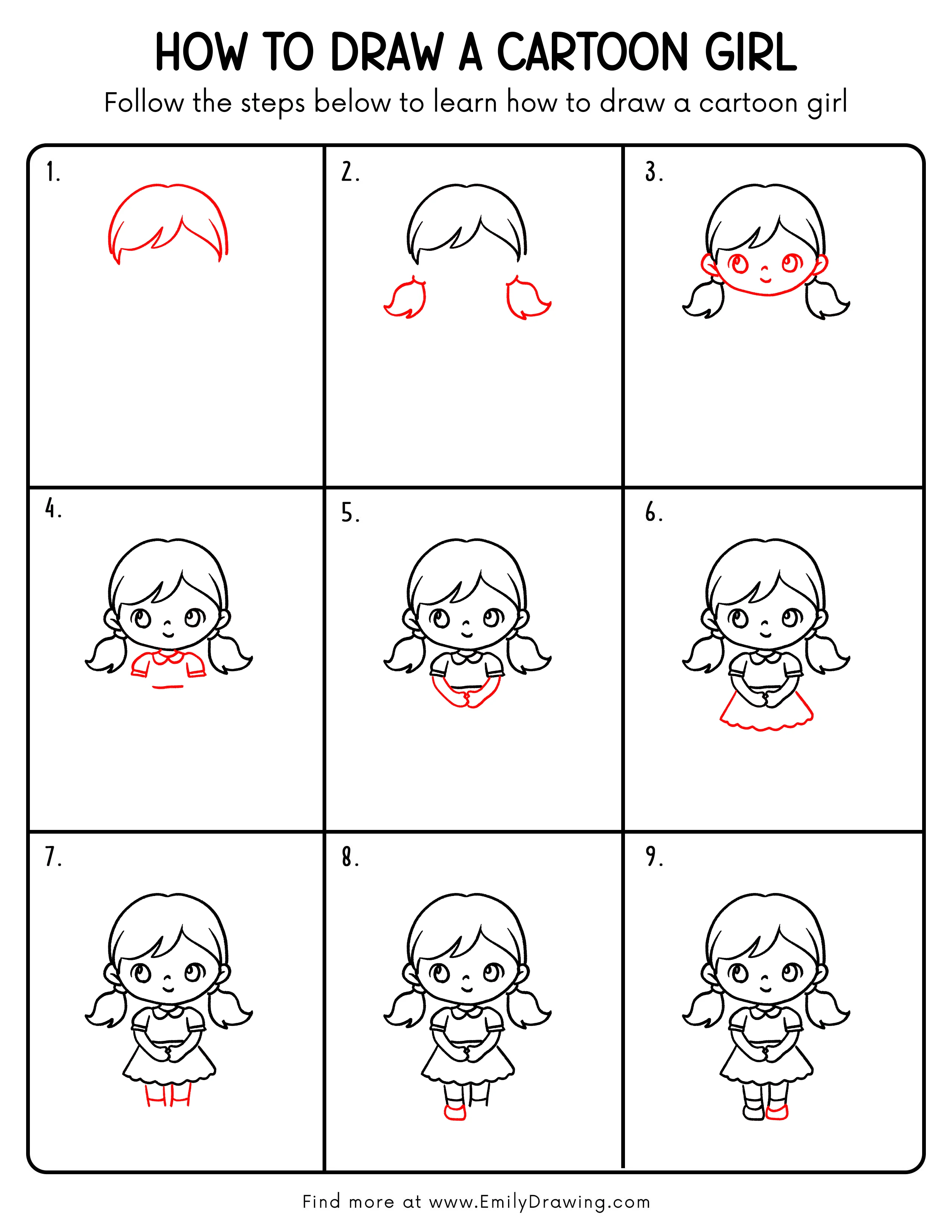 Printable Cartoon Girl Drawing Guide