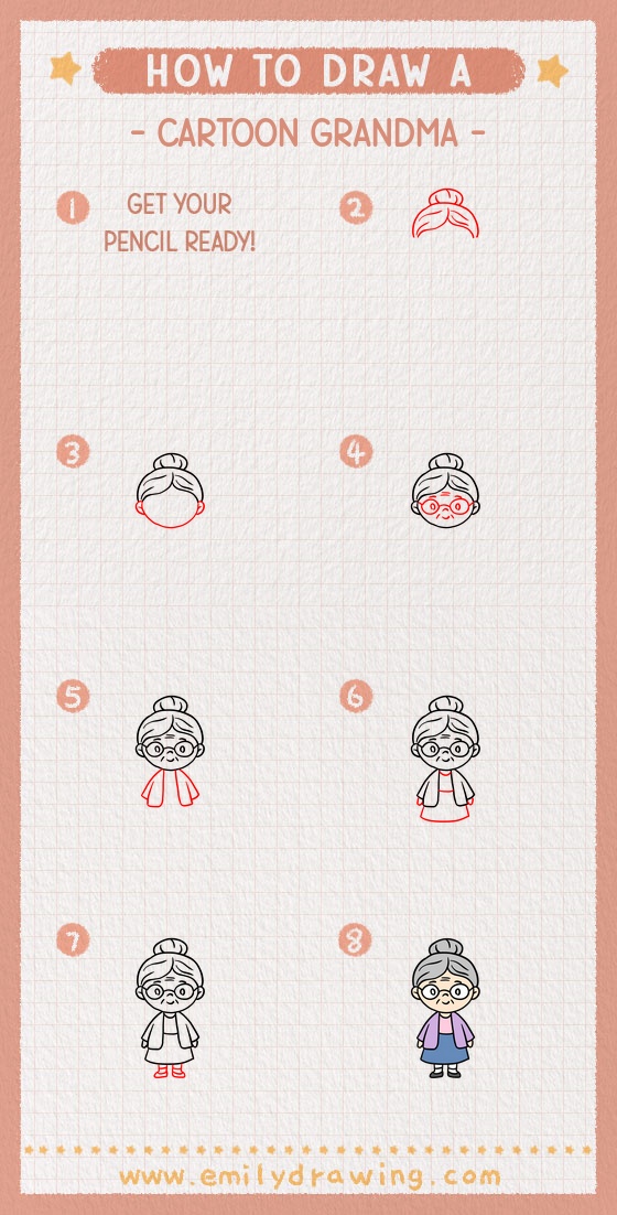how to draw a cartoon grandma pinterest pin