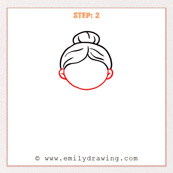 how to draw a cartoon grandma - Step 2 progression of the cartoon grandma drawing after the "outline the face" stage.