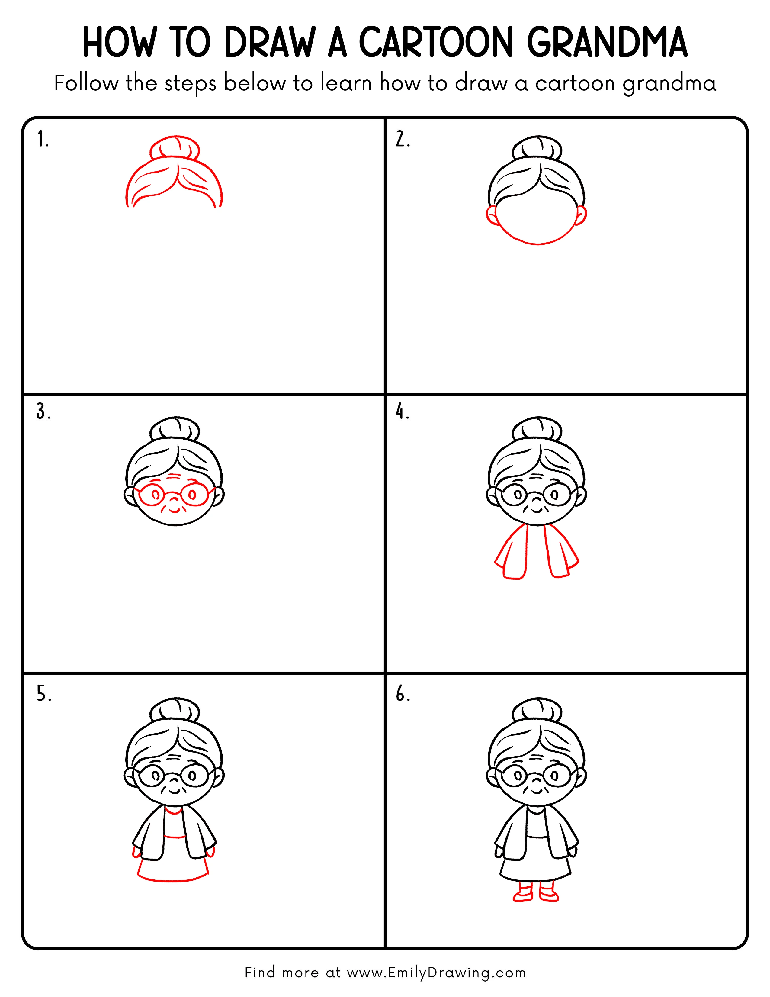 Printable Cartoon Grandma Drawing Guide