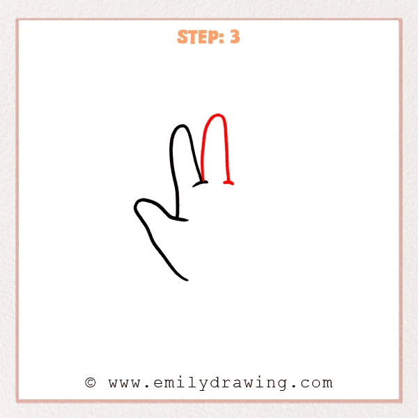 how to draw a cartoon hand - Step 3 progression of the cartoon hand drawing after the "draw the middle finger" stage.