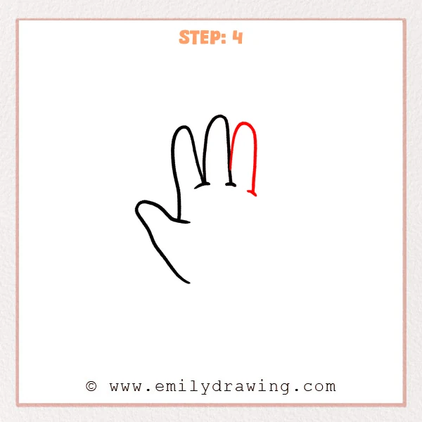 how to draw a cartoon hand - Step 4 progression of the cartoon hand drawing after the "add the ring finger" stage.