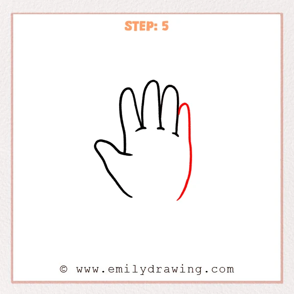 how to draw a cartoon hand - Step 5 progression of the cartoon hand drawing after the "complete the outer hand" stage.