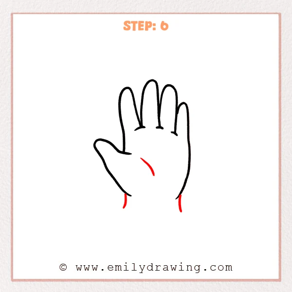 how to draw a cartoon hand - Step 6 progression of the cartoon hand drawing after the "finish the wrist and palm" stage.