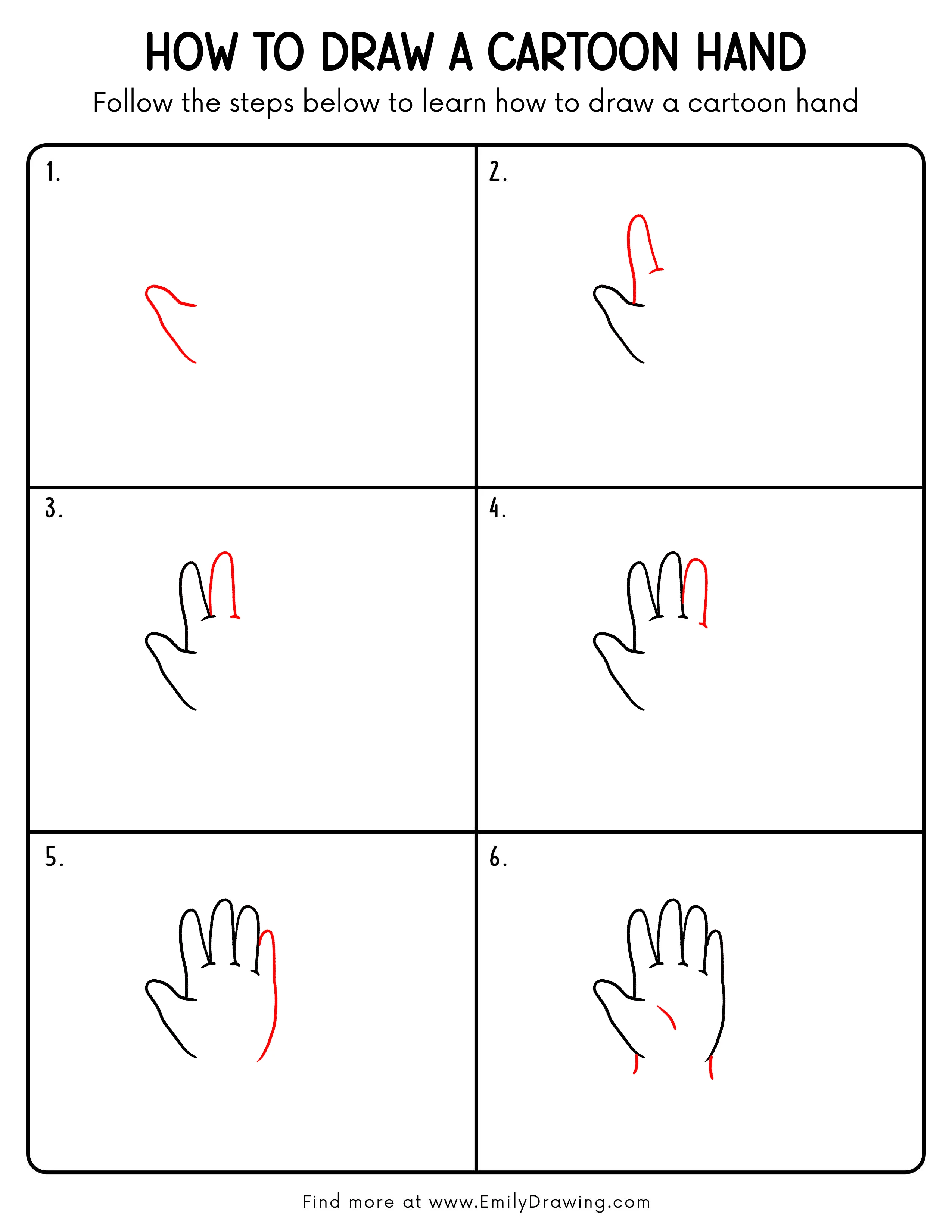 Printable Cartoon Hand Drawing Guide
