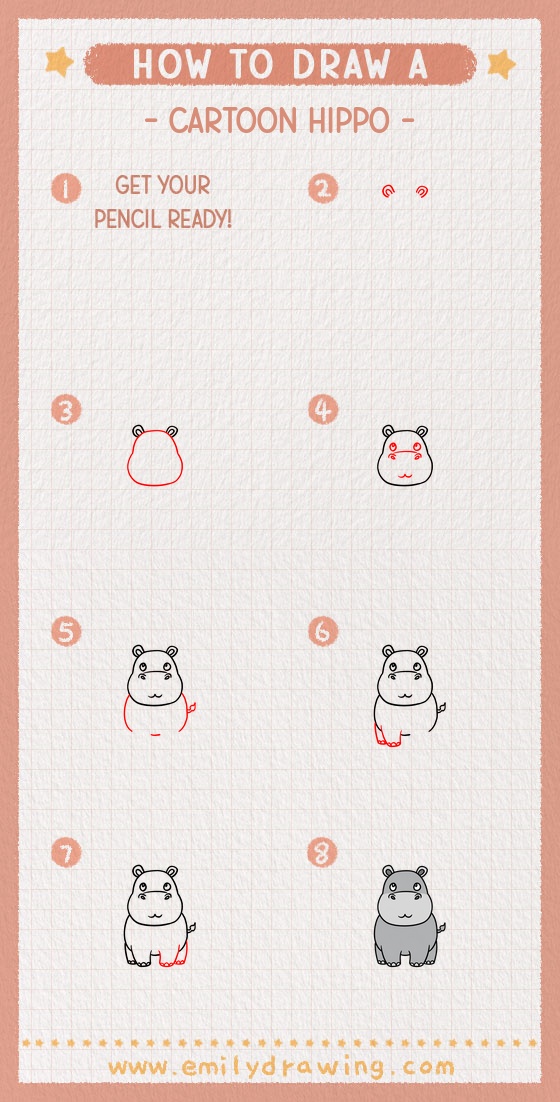 how to draw a cartoon hippo pinterest pin