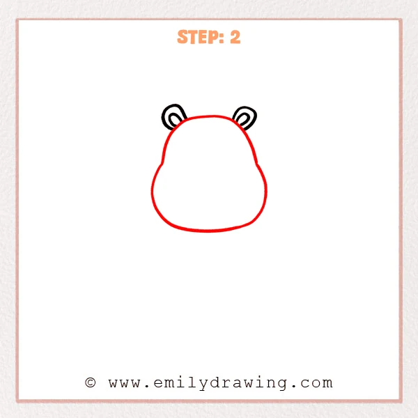 how to draw a cartoon hippo - Step 2 progression of the cartoon hippo drawing after the "build the head" stage.