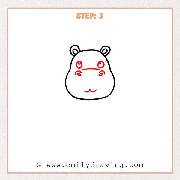 how to draw a cartoon hippo - Step 3 progression of the cartoon hippo drawing after the "add the face" stage.