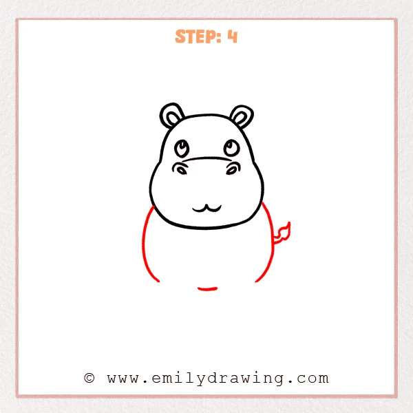 how to draw a cartoon hippo - Step 4 progression of the cartoon hippo drawing after the "draw the body and tail" stage.