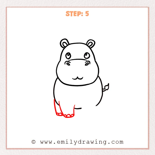 how to draw a cartoon hippo - Step 5 progression of the cartoon hippo drawing after the "add the front legs" stage.
